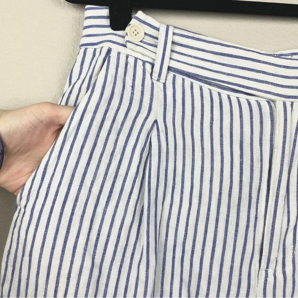 Madewell Women's 8 The Harlow Wide-Leg Pant in 100% Linen Bluestone Stripe White - Picture 4 of 16